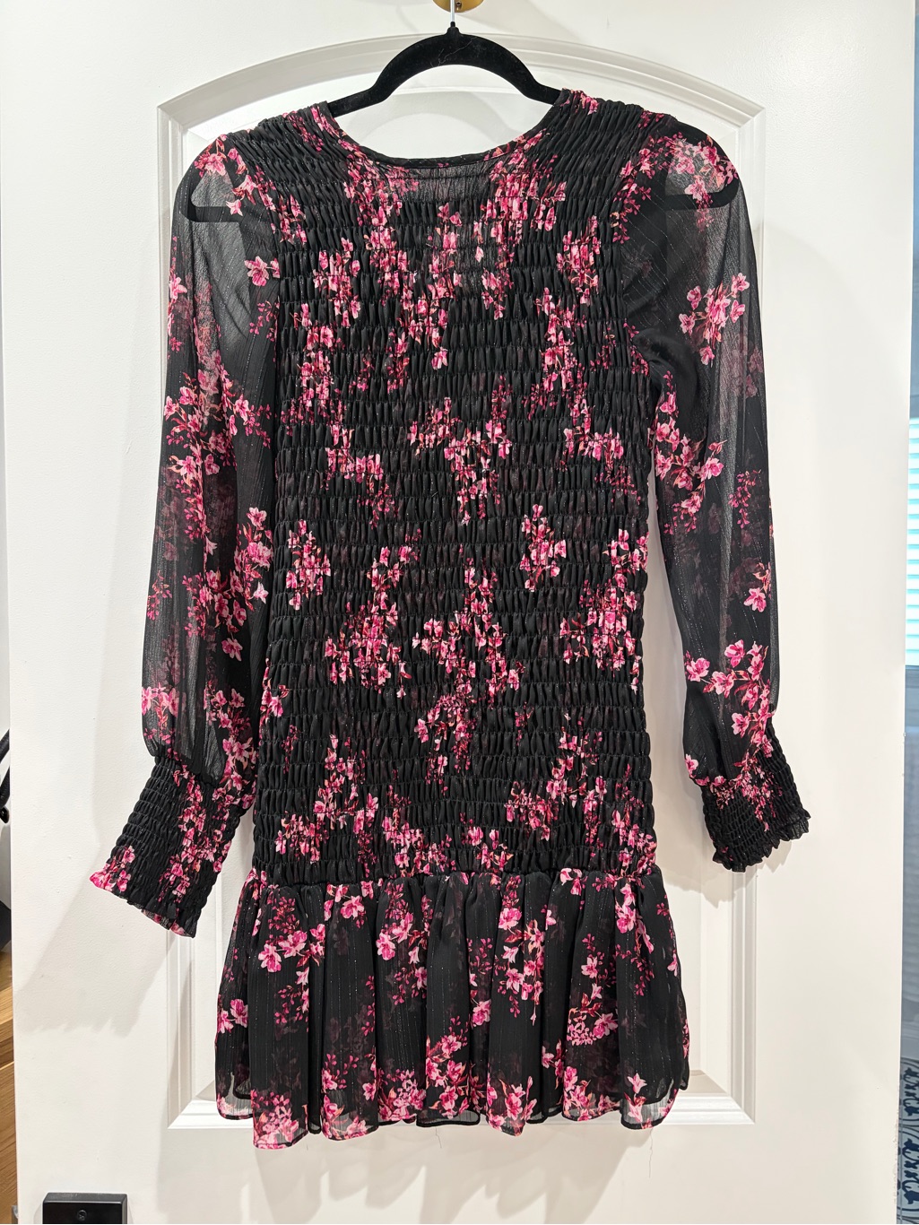 Misa Los Angeles Black Mini Dress With Pink Floral Print